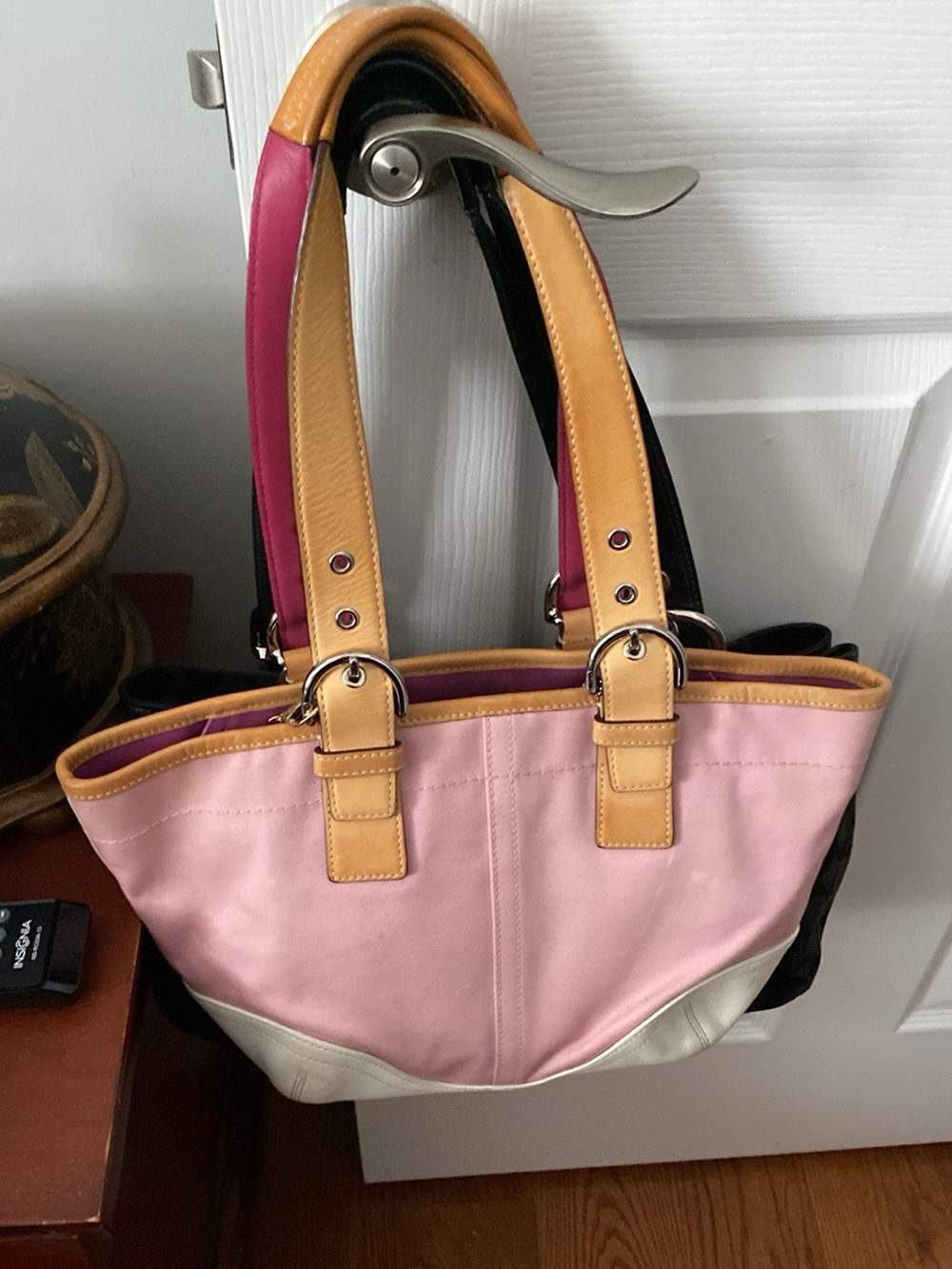 Women's Pink & Tan Colorblock Tote Bag coach vintage